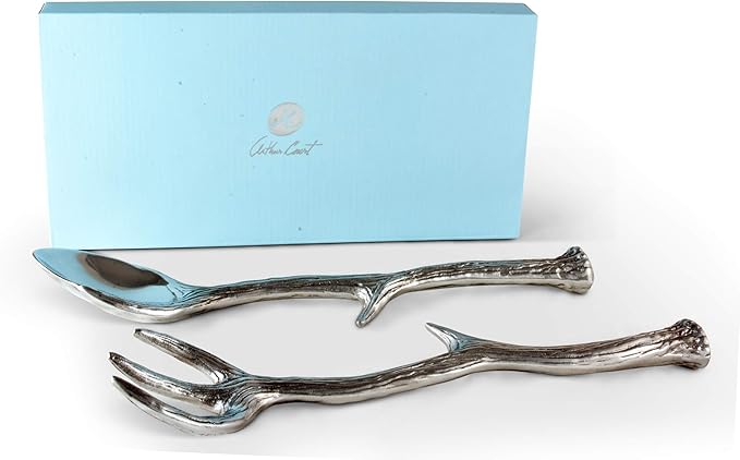 Arthur Court Designs Long Antler Aluminum Salad Serving Spoon and Salad Serving Fork, Salad Servers Set 13.25 inch Long