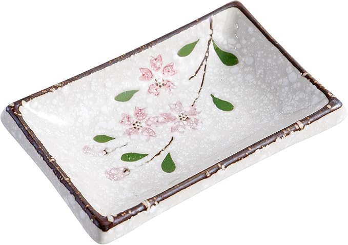 4 Inch Ceramic Sauce Dish Japanese Seasoning Dishes Rectangular Sushi Dipping Bowl Appetizer Plates Serving Snack Dishes for Home Kicthen (72Pack, Pink Sakura)