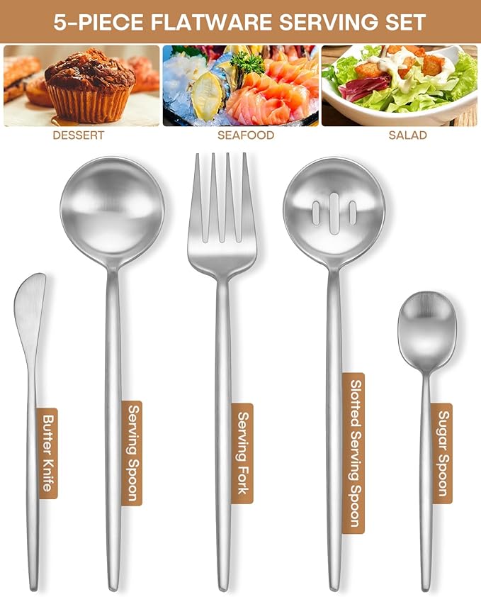 Stapava 25-Piece Silverware Set with Serving Utensils, Stainless Steel Flatware Set for 4, Satin Finish Tableware Cutlery Set Include Forks Spoons and Knives Set for Home Restaurant, Dishwasher Safe
