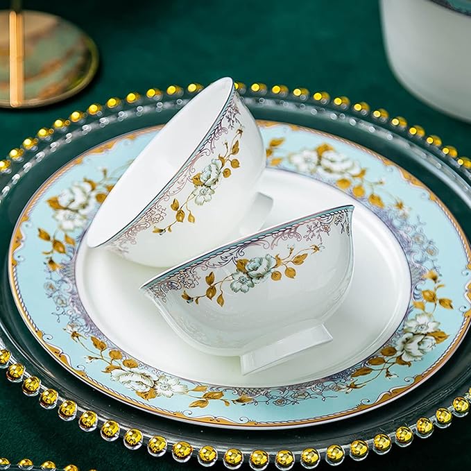 Dinnerware Sets, 28Pc Bone China Dinnerware Sets for 6 Person, White Porcelain Dish Set Chip Resistant, Modern Tableware with Dinner Plate