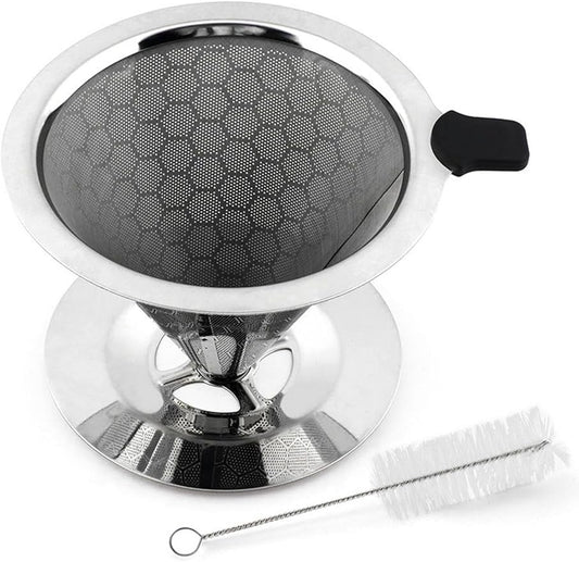 Pour Over Coffee Dripper, Paperless Coffee Filter, Pour Over Drip Coffee Filter, Stainless Steel Reusable Filter Easy Clean Maker Pour Over Coffee Dripper Double Mesh With Brush