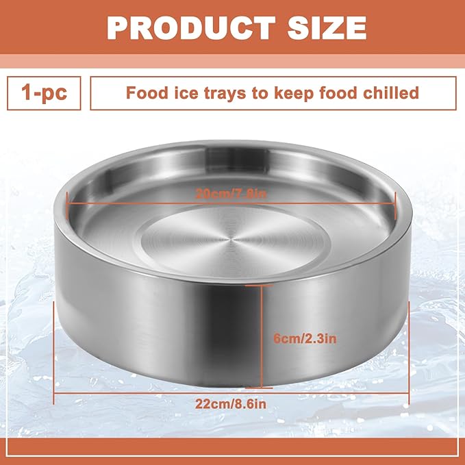 8.4" 304 Stainless Steel Cold Chilled Serving Tray with Ice Chamber, Silver Shrimp Cocktail Serving Dish, Appetizer Cooling Chilled Party Platter with Ice Underneath for Party Buffets (22cm)