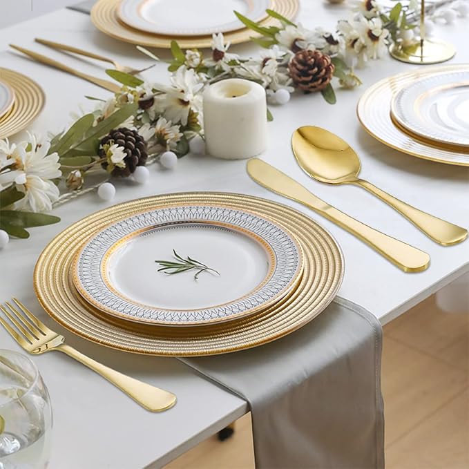 Kyraton Gold Silverware Set 45 Pieces Service for 8,Titanium Golden Plating Flatware Sets Cutlery Set, Spoons and Forks Silverware Dishwasher Safe, First Apartment Must Haves Utensils Set