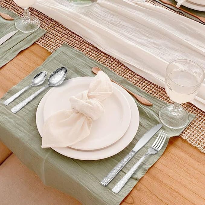 24 Piece Silver Flatware Set, Delicate Patterns,Stainless Steel Flatware Set for 6, Dishwasher Safe, Rust Resistant, Restaurants and Home Use