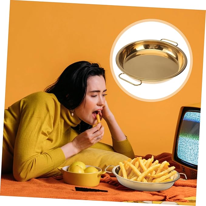 Ciieeo Covered Serving Tray Round Plate Stainless Steel Plate for Steamed Rice