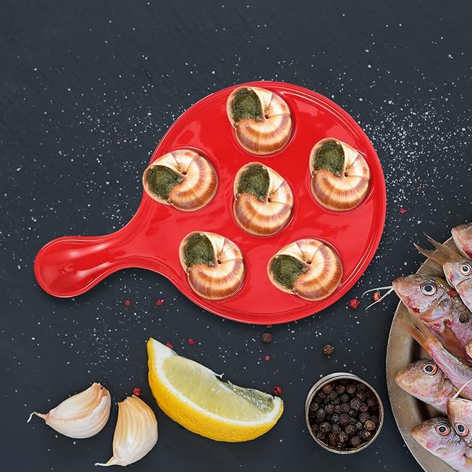 Veemoon Ceramic Escargot Baking Dish Snail Serving Plate with Handle 10-inch Ovenproof Appetizer Plate for Seafood Cooking and Dining