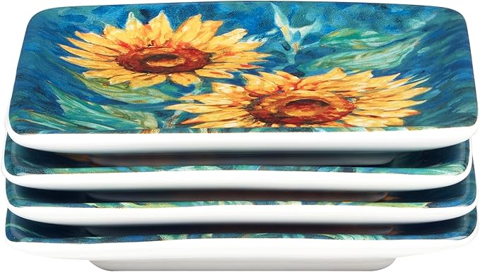 Certified International Golden Sunflowers 6" Canape/Luncheon Plates,Set of 4