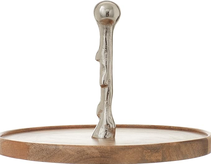 Deco 79 Mango Wood Tiered Server with Aluminum Accents, 14" x 14" x 18", Brown