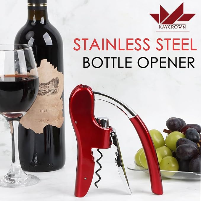KAYCROWN Wine Bottle Opener, Vertical Lever Corkscrew with Built in Foil Cutter Design, Manual Handheld Corkscrew with Ergonomic Lever Pump