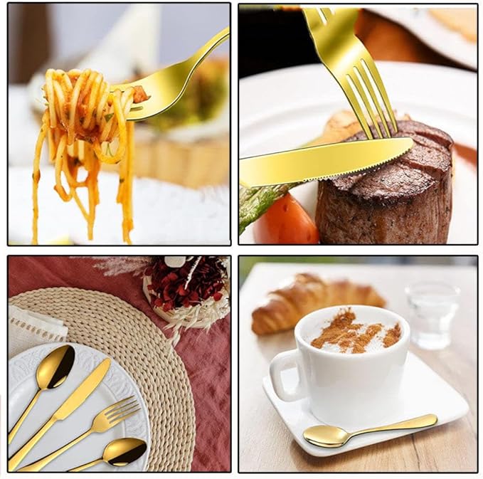 24pcs Stainless Steel Flatware Set, Rose Shape Cutlery Set, Mirror Polished Tableware Eating Utensils Set For 6, Tableware Cutlery Knife Fork Spoon Set, For Home Restaurant,Color-B