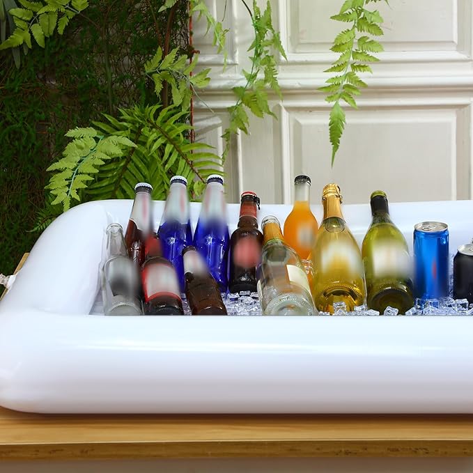 Large Inflatable Serving Bar 72 x 30 x 5'' Inflatable Ice Serving Buffet Bar Inflatable Cooler Ice Buffet Salad Serving Trays with Drain Plug for Pool Outdoor Party Picnic(White,1 Pack)