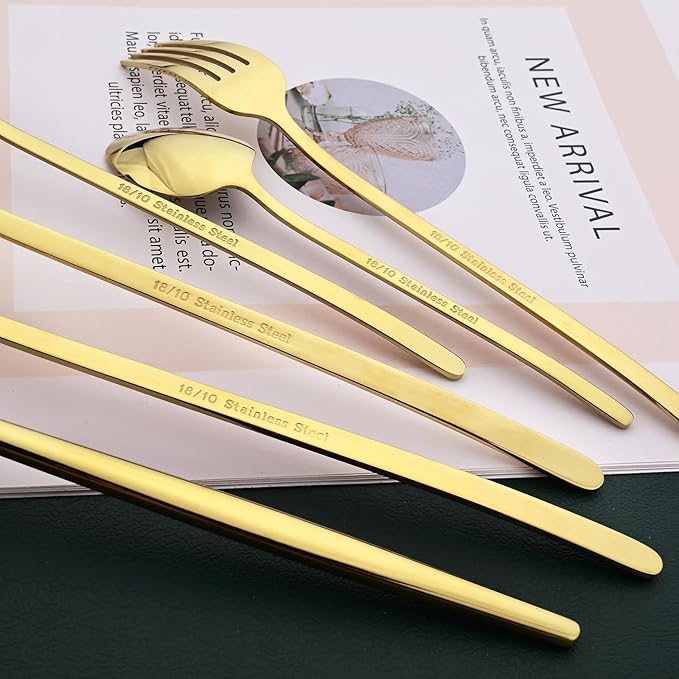 36-piece Champagne Gold 18/10 Stainless Steel Flatware Set, Resuable Cutlery Set For 6, Complete Tableware Set For Home Restaurant Wedding Party Daily Meal, Mirror