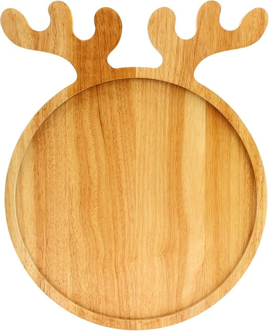 Renawe Christmas Decor Wood Tray 15"x12" Large Round Serving Platters Wooden Charcuterie Board Xmas Dinner Plate Dish Cookies Trays Cheese Board Charger Plates for Christmas Holiday Dessert Platter
