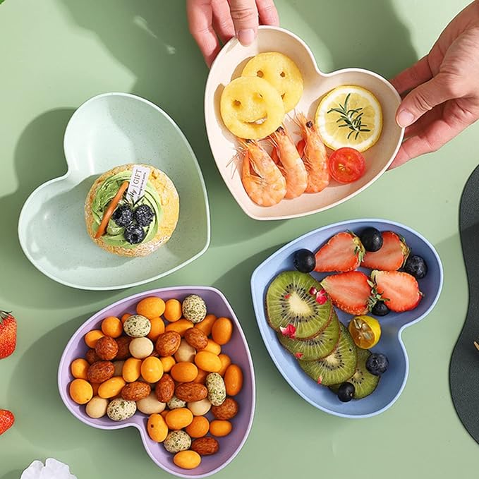 Incauca 5 Pack 6 Inch Heart Shape Mini Dipping Sauces Bowls, Unbreakable Wheat Straw Small Snack Dessert Dishes, Salad Plates for Sushi Side Dish Fruit Appetizer Cake, Assorted Colors