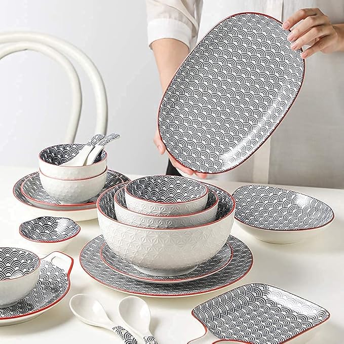 Plates Bowl Ceramic Dinnerware Set, 43 Piece for Party, Porcelain Combination Tableware Set