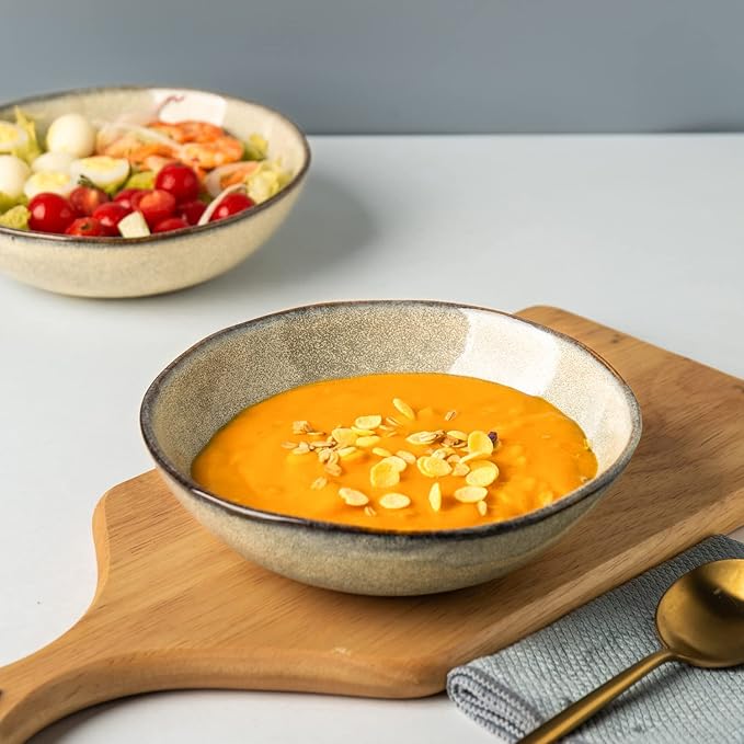 AmorArc Ceramic Cereal Bowls Set of 6, 24 oz Handmade Stoneware Bowls Set for Cereal Soup Salad, Stylish Kitchen bowls for Meal, Dishwasher & Microwave Safe, Reactive Glaze