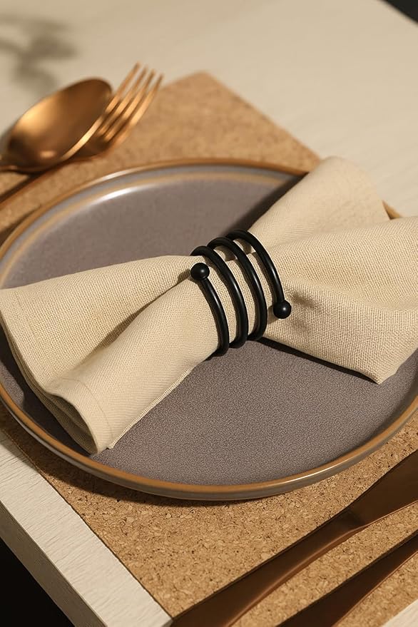 ALPHA Living HOME Metal Spiral Napkin Rings Set of 12 - Black Powder Coated Round Spiral Shape, Napkin Holders Buckles for Family Dinner, Wedding, Party,Table Decorations (Black)