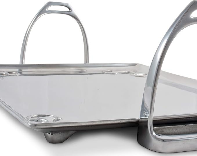 Arthur Court Horse Stirrup Metal Serving Tray for Serving Food, Snacks, Desserts Stackable Platter to Form Tier Cheese Stand - Silver Equestrian Style 12 inch x 17.5 inch