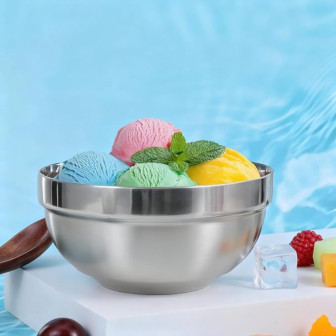 6 Pcs 18/8 Stainless Steel Bowls 17 Oz Double Walled Insulated Soup Bowls 5 Inch Metal Serving Eating Bowl Snack Cereal Bowl for Soup Cereal Ice Cream Rice Salad Snacks