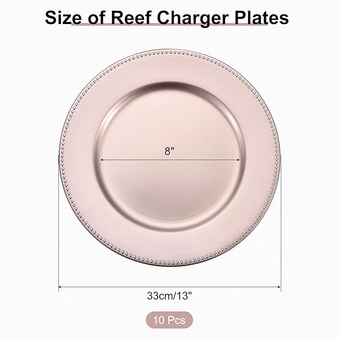 uxcell 10pcs Charger Plates Bulk 13 Inch Plastic Charger Plates Round Plate Chargers for Dinner Wedding Party Event Table Setting Decoration Rose Gold