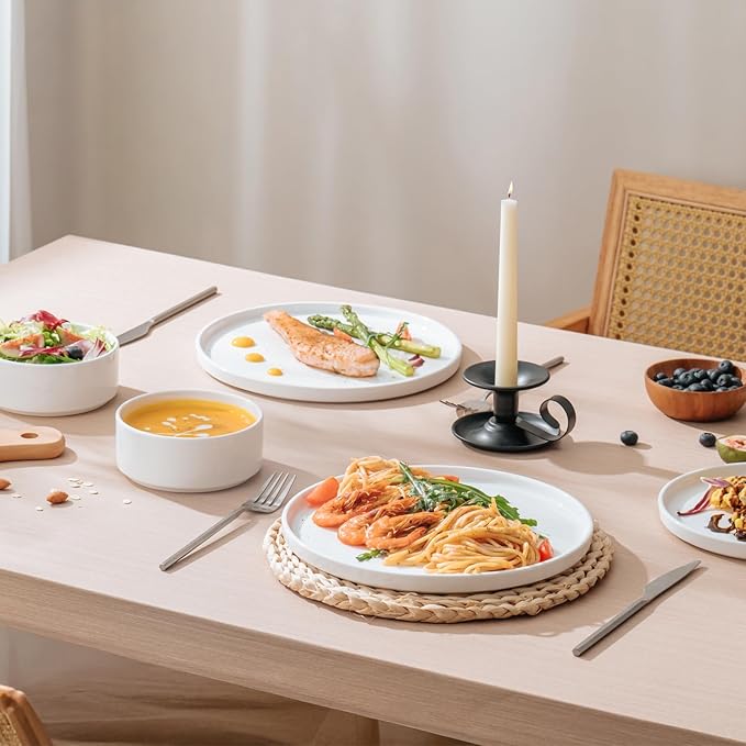 12 Pieces Plates and Bowls Sets,White Dish Set for 4,Premium Serving Dinnerware Sets, Chip and Scratch Resistant Dishware Sets Kitchen Dishes Dining Ware Set