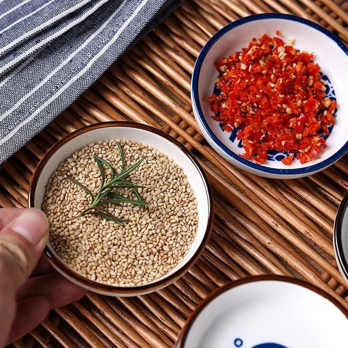 Japanese Retro Ceramic Side Dishes Set of 4, Ceramic Sauce Dipping Bowls Porcelain Side Dish Bowl, 3.54 Inch Mini Seasoning Dish for Ketchup, Sushi, Snack, BBQ and Other Party Supplies