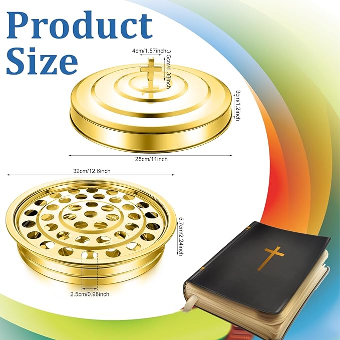 Holy Communion Tray for Churches with Lid Communion Set Stainless Steel Cup Tray with Cover Church Supplies Not Cups Included(Gold Color)