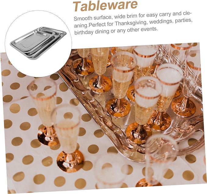 4pcs Stainless Steel Food Plate Snack Serving Trays Fruit Bread Dessert Trays Catering for Restaurant Home Dining
