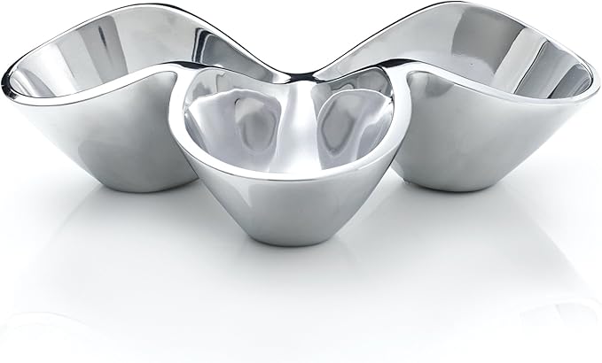 nambe Bella Triple Condiment Server | 3 Part Divided Serving Tray for Condiments, Dips, Appetizers, and Snacks | Made of Metal Alloy | Designed by Steve Cozzolino