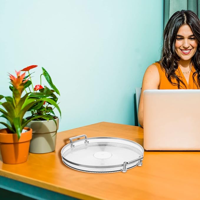 Decorative Tray with Silver Handle Round Serving Tray Coffee Table Clear Ottoman Countertop Organizer for Coffee Appetizer Breakfast Bathroom