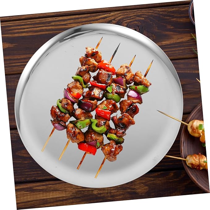 Stainless Steel Round Serving Tray Large Capacity Food Plate for Meat Snacks Fruits and Vegetables Versatile Platter for Home Dining and Buffet Use