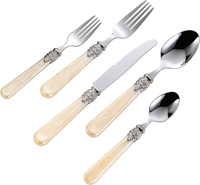 REVERIE Collection 18/10 Stainless Steel Vintage Flatware set,Sliverware set,Dishwasher safe (30, Champagne)