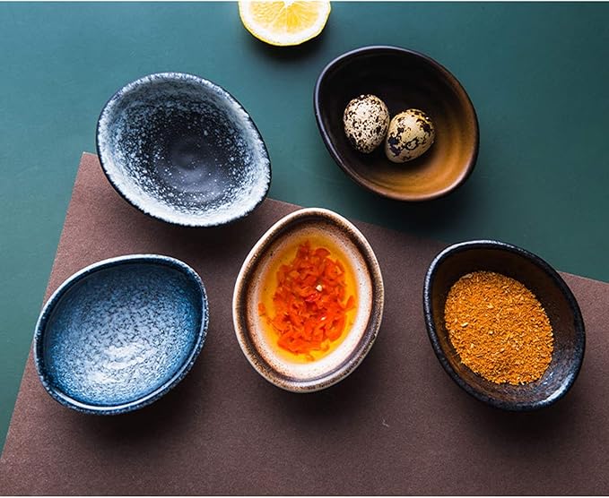 HEXEH Salad Plate Japanese Style Seasoning Dish Household Ceramic Dip Bowls Set of 5 Good for Tomato Sauce, Soy, Appetizer and Other Party Dinner Plastic Plate (Color : B)