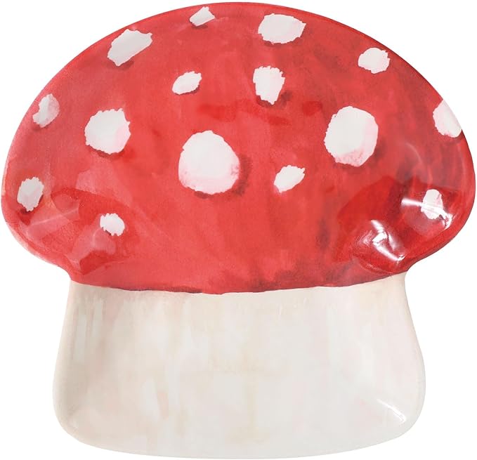 UP UPware Mushroom Shaped Melamine Dessert Plates, Small Serving Plates, for Appetizer, Snacks, and Side Dishes, Beige and Green, 6 Inch, Set of 4