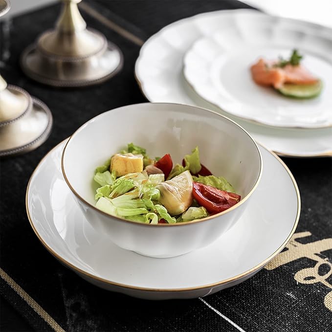 Ceramic Dinnerware Set Collection - Phnom Penh Ceramics Bowls and Plates Sets, 16 Piece Dish Set Includes Dinner Plate, Salad Plate, Soup Bowl, and Mug, Tableware Combination Set, White