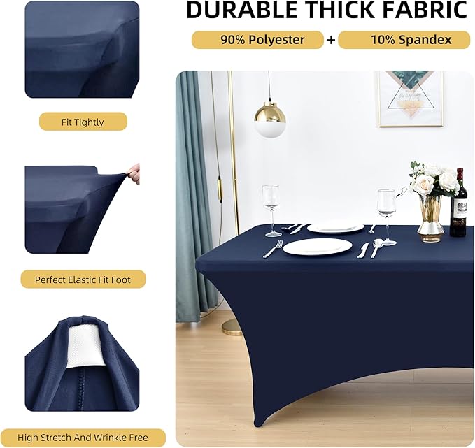 6-Pack 8ft Spandex Table Covers for Rectangle Folding Tables - Washable Elastic Tablecloth - Ultimate Fitted Table Protector for Birthday Parties, Trade Shows, Banquet