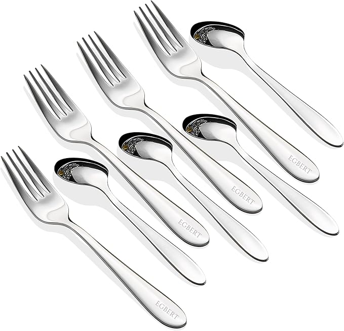 Personalized Dessert Forks and Spoons Silverware Set, 8 Piece Custom Text Engraved Stainless Steel Flatware Cutlery Sets, Mirror Polished Salad Fork and Teaspoon Set
