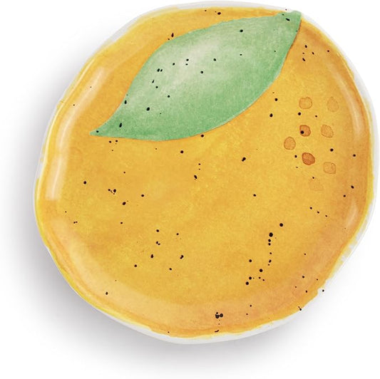 DEMDACO Decorative Serving Dining Dish Appetizer Plate, 8 Inch Ceramic Stoneware, Orange Citrus