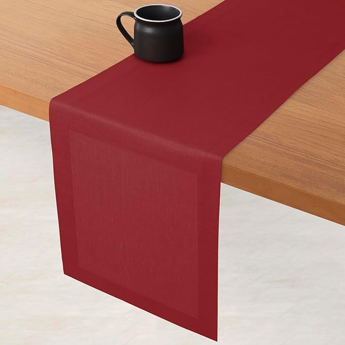 D'Moksha Homes Linen Red Table Runner 60 Inches - 100% Pure Linen Table Runner 14 x 60 Inch for Coffee Tables, Dresser, Winter, Christmas, Holiday, New Year - Machine Washable