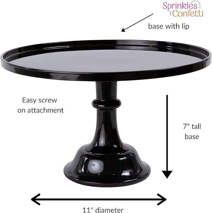 Sprinkles & Confetti 11" Black Melamine Cake Stand – Elegant Reusable Dessert Stand for Weddings, Birthdays, Graduations | Durable Cupcake Display & Smash Cake Plate for Stylish Celebrations
