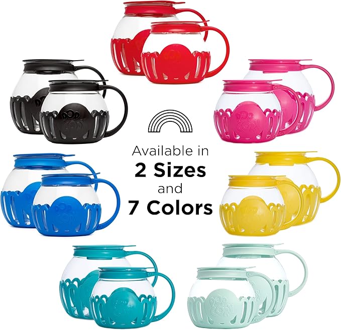 Ecolution Patented Micro-Pop Microwave Popcorn Popper with Temperature Safe Glass, 3-in-1 Lid Measures Kernels and Melts Butter, Made Without BPA, Dishwasher Safe, 1.5-Quart, Yellow (Pack of 4)