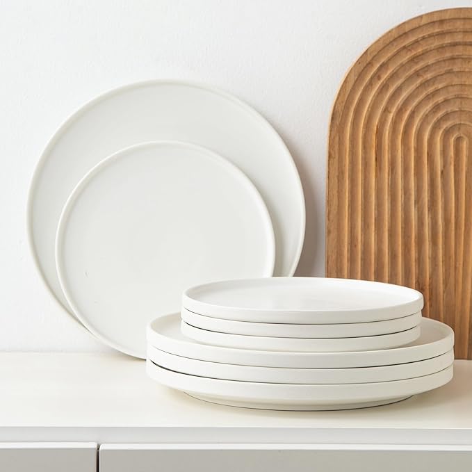 Salad & Dessert Plates, 8 Inch Small Dinner Plates Sets for 4, Dishwasher & Microwave Safe, Porcelain Dinner Dishes for Cake, Fruits, Waffle, Pasta, Salad, Modern White
