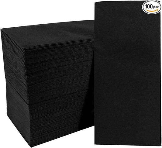 100 Pack Linen-Feel Black Napkins Disposable Guest Paper Napkins Hand Towels for Bathroom Soft Absorbent Paper Napkins Everyday Kitchen Dinner Cocktail Party Wedding