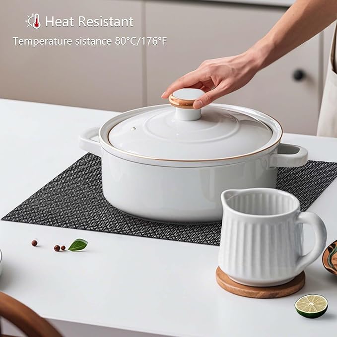 AHHFSMEI Placemats for Dining Table Set of 6 Woven Vinyl Plastic Place Mats Non-Slip Heat Insulation Stain Resistant Table Mats Washable Easy Clean Placemats (Black Silver)