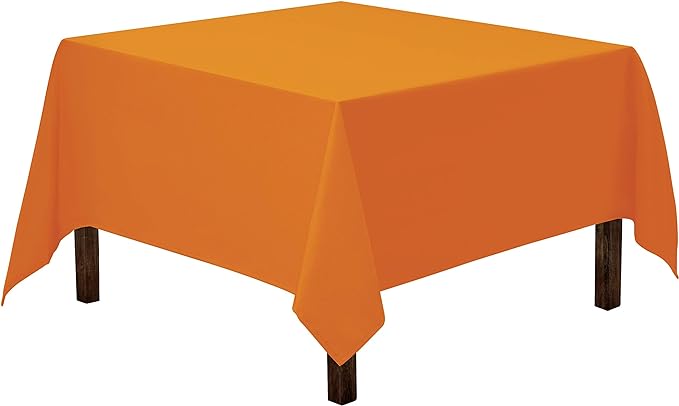 Gee Di Moda Square Tablecloth - 85 x 85 Inch Orange Table Cloth for Large Square or Round Tables - Heavy Duty Washable Fabric - for Buffet Table, Holiday Party, Dinner, Wedding & Baby Shower