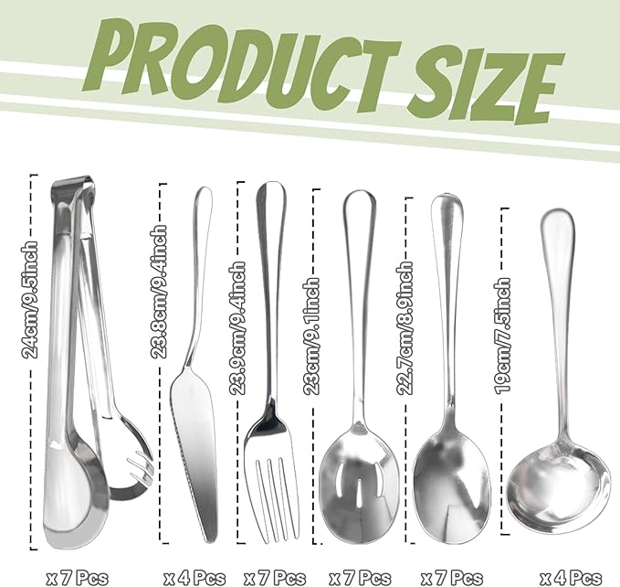 36 Pcs Stainless Steel Serving Utensils Set - Silver Serving Flatware Set Include Large Spoons, Slotted Spoons, Forks, Soup Ladle, Pie Server and Tongs for Kitchen, Buffet, Party Supplies