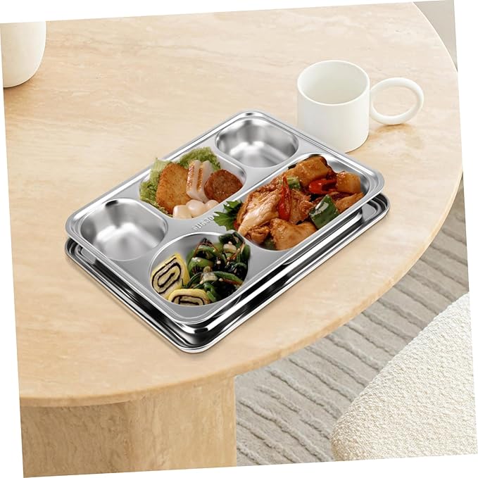 Stainless Steel Divided Dinner Plate with Five Food Serving Tray for Adults for Camping Picnics and Everyday Use