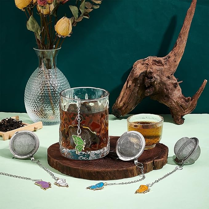 UNICRAFTALE 5pcs Round Stainless Steel Mesh Tea Infusers Round Tea Strainer with Butterfly Pendant Loose Tea Holder Tea Mesh Strainer Tea Filters for Brew Tea Spices Seasonin
