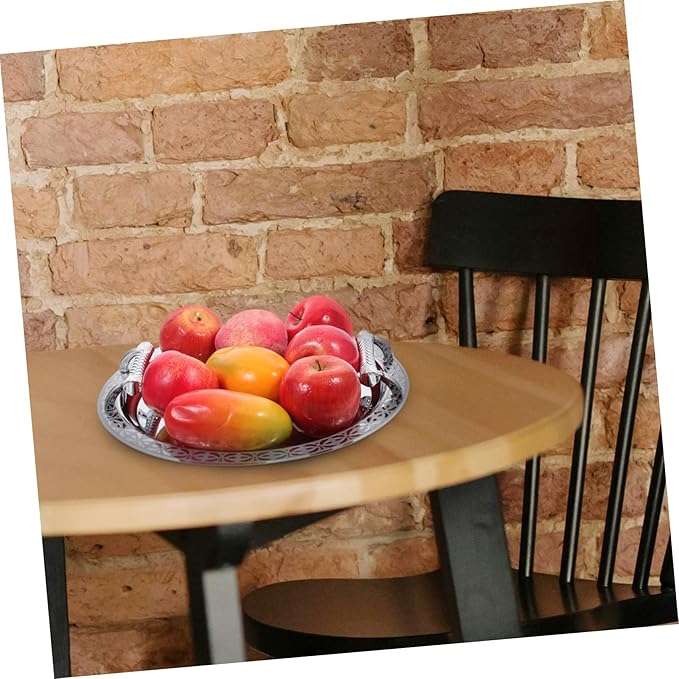 VICASKY European Style Pattern Fruit Serving Tray Silver Decorative Candy Storage Tray for Kitchen and Home Stainless Steel and Plastic Snack Holder for Parties and Daily Use