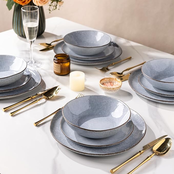 AmorArc Ceramic Dinnerware Sets,Handmade Reactive Glaze Stonewre Plates and Bowls Sets,Highly Chip and Crack Resistant | Dishwasher & Microwave Safe Dishes Set,Service for 4 (12pc)